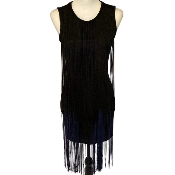 On Twelfth full fringed black mini dress.  Fabulous, fun and sexy - Picture 1 of 6